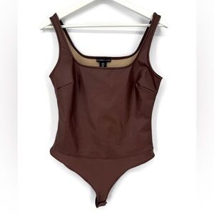 Sincerely Jules Faux Leather Square Neck Bodysuit Medium